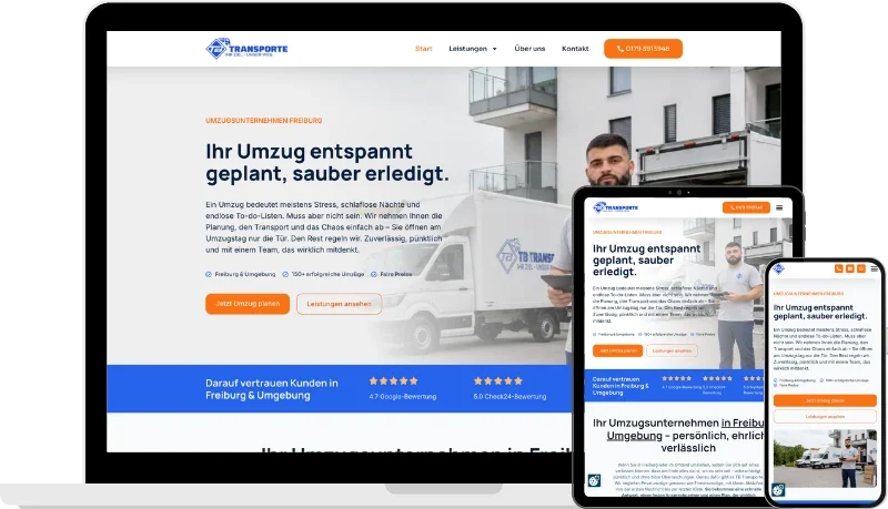 Webdesign Kaiserslautern Referenz von CINELEX MEDIA für TB Transporte auf Desktop, Tablet und Smartphone.